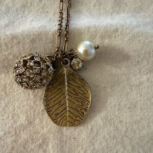J. Crew Gold Leaf Necklace with Pearl and Crystal Accents